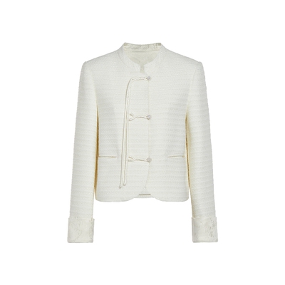 FIVE PLUS绵羊毛小香风外套女新中式上衣盘扣立领女秋装