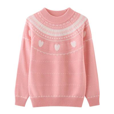 恒源祥半高领女童羊毛衫打底粉色