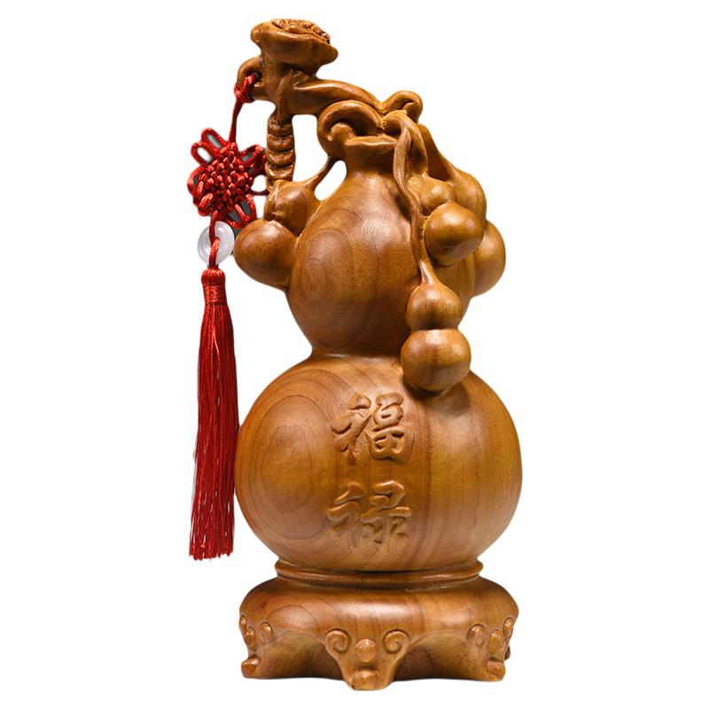 香樟木雕葫芦摆件实木福禄送礼品