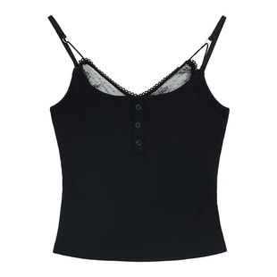 pusumede 层次感设计~ V领蕾丝拼接针织吊带背心女打底内搭上衣