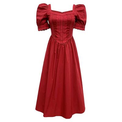 法式复古赫本风红裙子