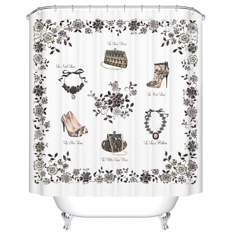 时尚蕾丝黑白加厚防水防霉浴帘遮光浴室窗帘试衣间衣帽间隔断帘子