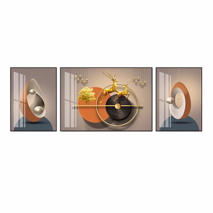 客厅装饰画欧式几何三联挂画轻奢现代抽象晶瓷墙画沙发背景墙壁画