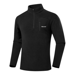 MARMOT土拨鼠抓绒卫衣男半高领加绒加厚保暖打底衫半拉链长袖外套