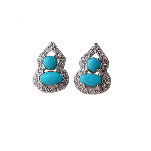 天然原矿无优化美国绿松石耳钉s925银睡美人儿蓝松耳钉美松葫芦女