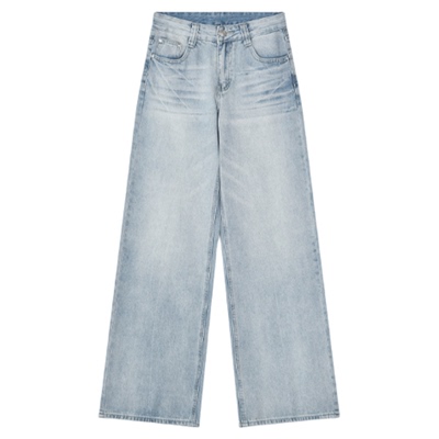 浅蓝色高腰水洗阔腿牛仔裤2026夏