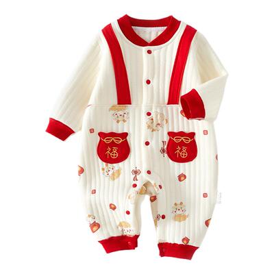 温巢婴儿衣服冬季夹棉保暖连体衣