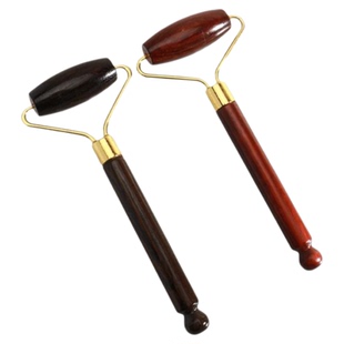 天然黑檀木面部按摩棒滚轮按摩仪美容提拉非玉石刮痧脸部按摩滚珠