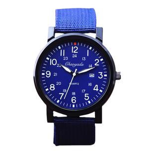 简约户外运动男士帆布带日历腕表军绿色手表学生石英防水电子腕表