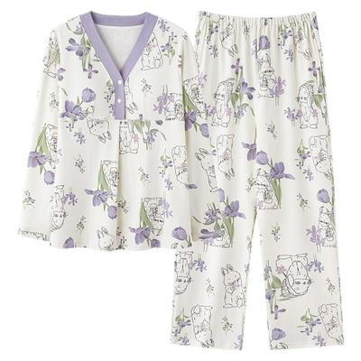 都市丽人带胸垫抑菌纯棉月子服秋