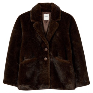 季末6折SANDRO2025秋冬新款女装优雅简约平驳领毛绒人造皮草外套