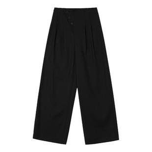 PAPERLLL辛间百搭斜门襟直筒捏褶直筒裤女小众设计感西装阔腿长裤