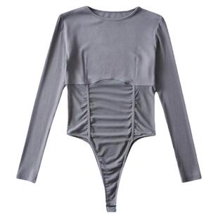 浪姐吉娜同款欧美性感辣妹网纱长袖T恤女显瘦连体衣打底衫上衣t血