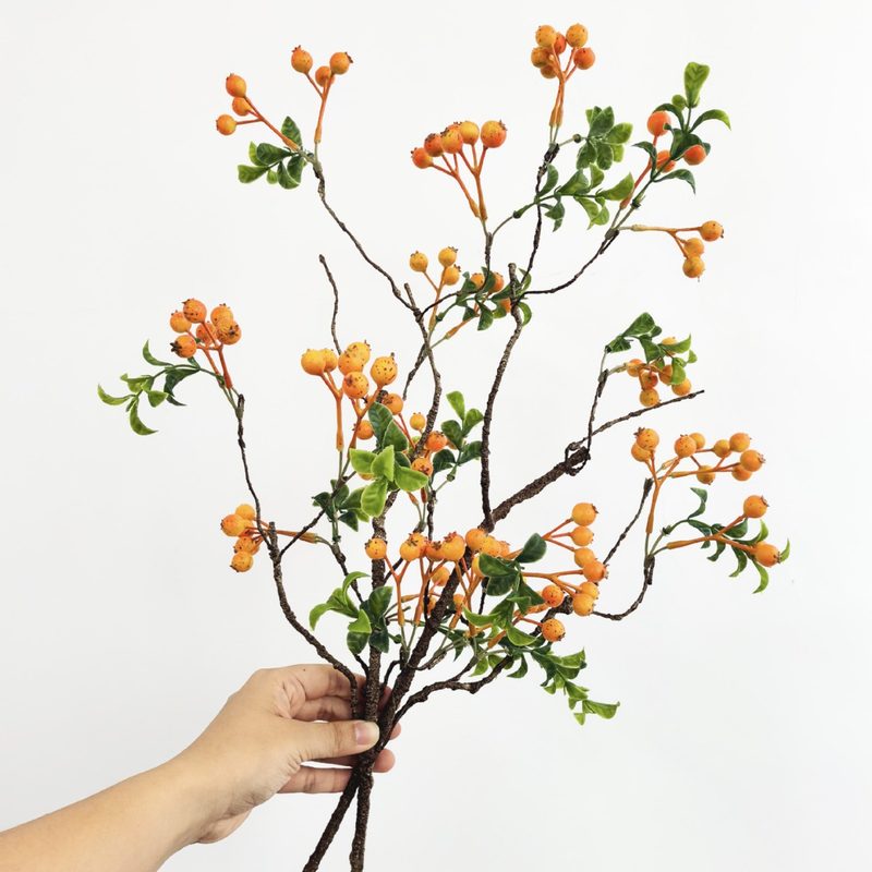 仿真冬青发财果沙棘果跨仿真花餐桌装饰树枝茶几室内客厅摆件北美