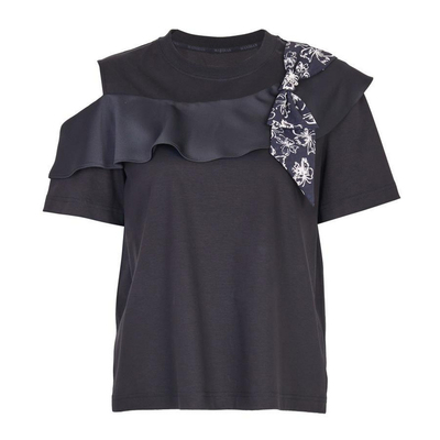 婉甸2025夏季新品黑色拼接短袖T恤圆领拼贴短袖1242T12RS2