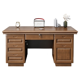 简约中式实木办公电脑桌子带抽屉锁家用单人书桌写字台职员办公室