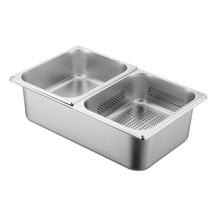 不锈钢分数盆 份数盘炸鸡滤油沥水盆带孔盘 长方形保温盆分格套装