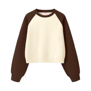 班尼路S&K系列短款卫衣女2026新款秋季美拉德撞色插肩袖内搭上衣M