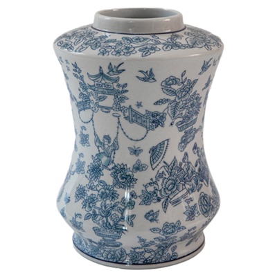 蜡笔派花束腰青花瓶中式手绘瓷器