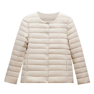 拉夏贝尔轻薄羽绒服女士短款冬季韩版修身圆领无领内胆保暖外套