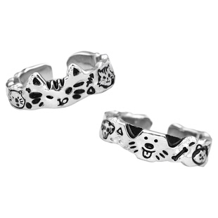 能合一起的涂鸦猫狗戒指！原创设计纯银情侣闺蜜对戒小众高级送礼