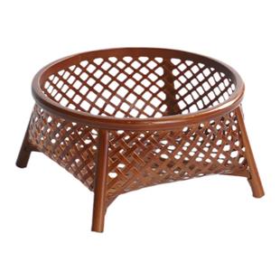 手工竹编篮大漆果篮圆口收纳筐零食水果盘茶杯篓家用中式小托盘