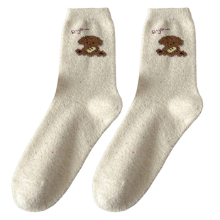 不会丢的袜子澳绒卡通中筒袜女秋冬可爱保暖加绒加厚地板袜月子袜