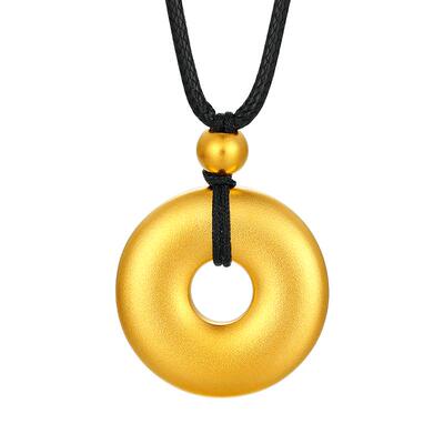 TSL谢瑞麟平安扣古法黄金吊坠古法金素金配黑色挂绳XQ474