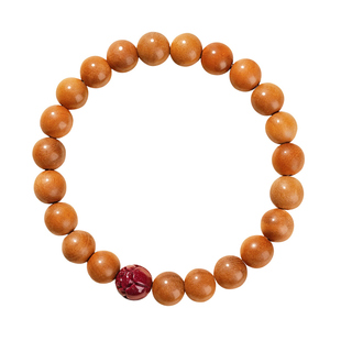 天然老桃木手串男士木质佛珠静心莲花朱砂手链女款手环饰品礼物