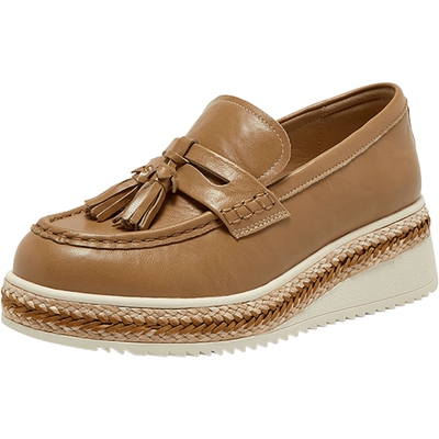 真美诗羊皮流苏渔夫厚底乐福鞋