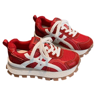 YOUNGER LURE德训鞋女2025新款巨好看运动百搭厚底增高红色阿甘鞋