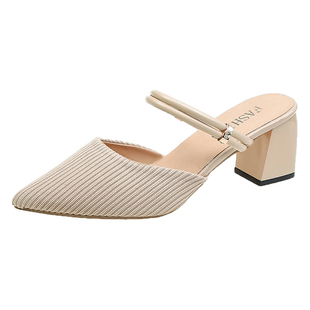 韩版高跟凉拖鞋女夏外穿尖头粗跟两穿穆勒鞋包头半拖小香风一字拖