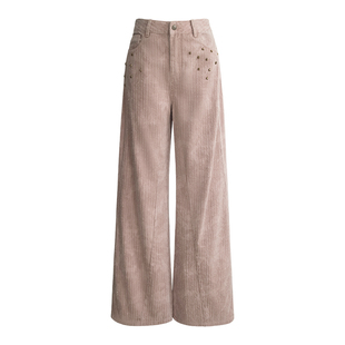 UNIFREEPLUS大码粉色条纹牛仔裤女25年秋季新款复古阔腿直筒裤