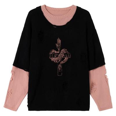 呱噪日常宽松圆领针织衫毛衣