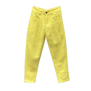 黄色提花破洞牛仔九分裤女2026年春季新款高腰显瘦百搭修身哈伦裤