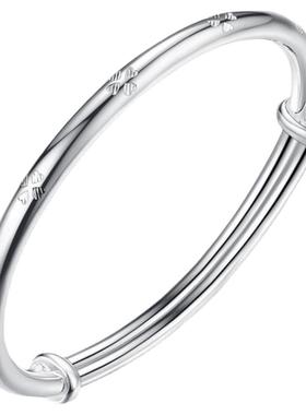 幸运四叶草银手镯女9999纯银年轻款实心足银镯子银饰品送妈妈女友