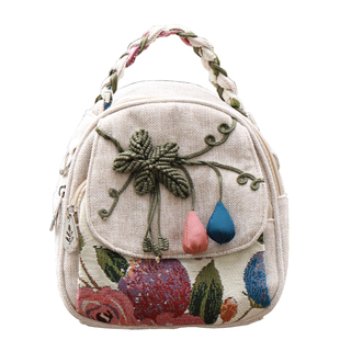 新款复古民族风植物花卉迷你双肩包休闲拉链多功能斜挎手提小背包