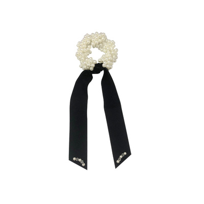 赫本风珍珠飘带丝绒黑色蝴蝶结