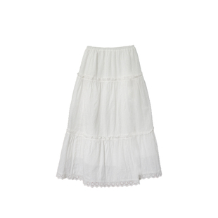 Ashy Snow月光变奏曲 白色蕾丝拼接春夏纯棉蛋糕裙中长款半身裙女