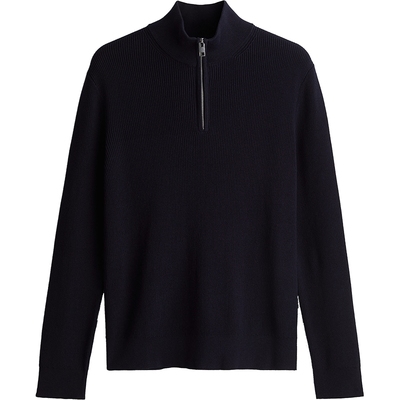 HM男装针织衫秋季英伦风棉质套头半拉链立领套衫打底衫1005941