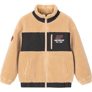 暇步士童装儿童仿羊羔毛外套女童春秋新款男童宝宝保暖加绒上衣潮