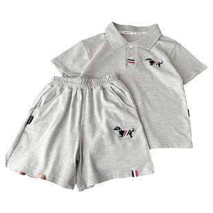 儿童短袖短裤运动套装 2026夏季新款中大男孩子透气网眼TB风2件套