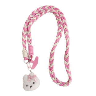 可爱卡通粉蝴蝶结米菲兔毛绒挂件公仔四股编织挂绳适用于手机壳斜跨手机链学生女款通用ccd相机户外便携背带