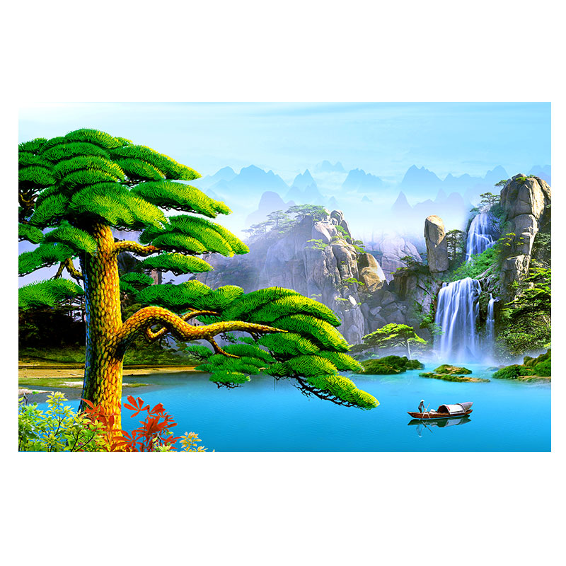 流水生财聚宝盆山水画现代装饰画