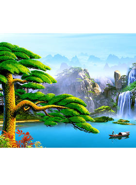 流水生财聚宝盆山水画现代装饰画