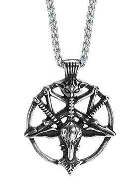 嘻哈男钛钢撒旦巴弗灭山羊头项链