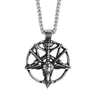 撒旦巴弗灭骷髅头羊头倒五芒星吊坠潮男复古霸气钛钢项链朋克饰品