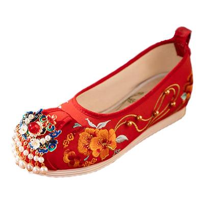 百钦古风汉服婚鞋红色新娘绣花鞋