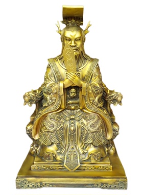 纯黄铜龙王爷坐龙椅像铜像摆件