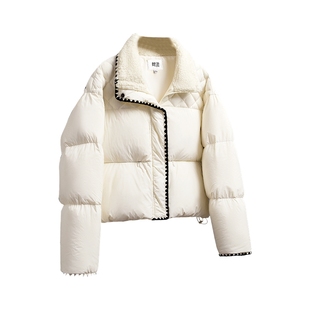 她池翻领羽绒服2025冬季新款女装时尚落肩长袖宽松款保暖短款外套